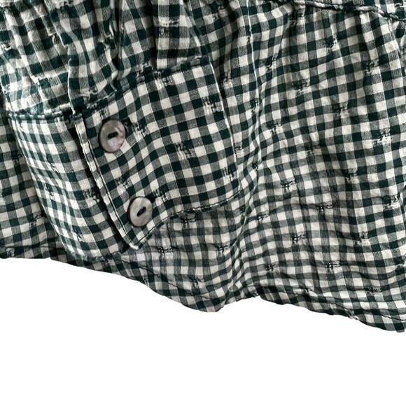 LOGO by Lori Goldstein Green Gingham Striped Ruffled Button Up Long Sleeve Small - Picture 9 of 14